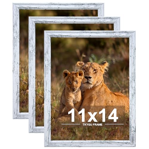 11x14 Picture frame set of 3,Woode frames Rustic White Wall Mounting Horizontally or Vertically, 11 x 14 Wall Gallery Poster Photo Frame with Shatter Resistant Plexiglass,best gift - color: Rustic White -3PCS, size: 11X14in