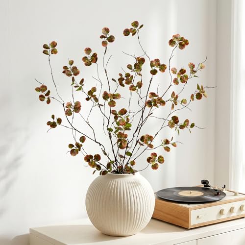Artificial Eucalyptus Stems for Vase 4PC - 36 Inch Fake Plant Branches for Indoor Outdoor, Silk Faux Greenery Tall Realistic Fall Leaves for Bedroom Kitchen Decor, Mom Gifts, Brown