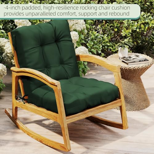 Outdoor Chair Cushions 42x21x4 Inch Set of 2, Dark Green | Patio Cushions for Dining Rocking Chairs, High Back Soft Seat Pad with Ties, Waterproof Fade Resistant, Indoor Outside Use - color: Dark Green