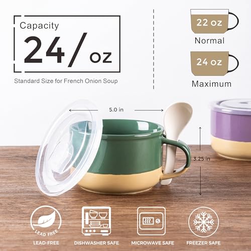 GBhome Ceramic Soup Mugs with Handles and Lids,24 OZ Soup Cups Set of 4 | Terracotta Underside,Mug Bowls with Spoon for Soup/Cereal/Salad/Noodles/Ramen/Microware &Dishwasher Safe-Multicolor - color: Multicolor-2