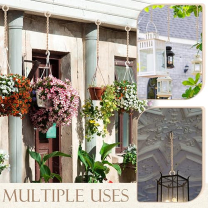6 Pack Adjustable Macrame Plant Hanger Extender Handmade Woven Hanging Basket Extenders Connectable Rope Hanging Extension with Wooden Ring for Indoor Outdoor Plant Pot Holder(Brown) - color: Brown