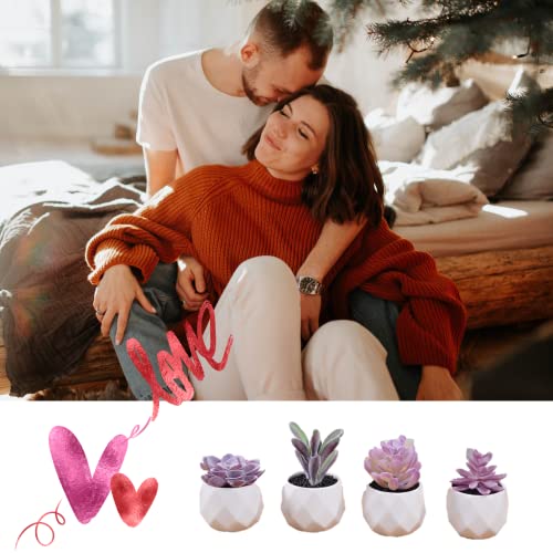 CADNLY Fake Succulent Plant Set Desk Plants Faux Succulents Pots Mini Purple Decor
