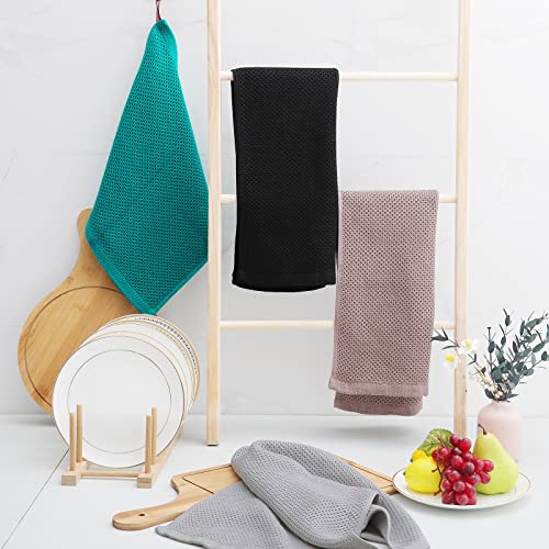 Homaxy 100% Cotton Waffle Weave Kitchen Dish Towels 4-Pack, Black | 13 x 28 Inches, Ultra Soft Absorbent Dish Towels, Quick Drying Cleaning Towels - color: Black, size: 13 X 28 - 4 Pack