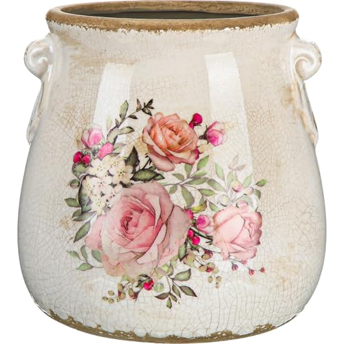 Ceramic Scroll Planter 6.5 Inch Chinoiserie Floral Vase with Drainage Holes Vintage Flower Vase Flower Pot Rustic Ceramic Pots for Indoor Plants Garden Home Bookshelf Decor(Ink Color) - style: Ink Color