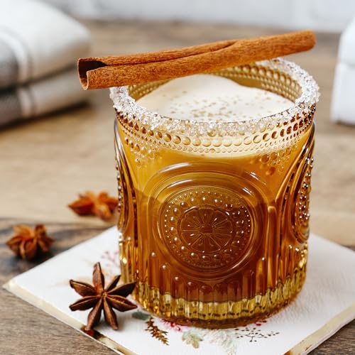 Vintage Amber Drinking Glasses Set of 6 by Kate Aspen - 10 oz Ribbed Glassware for Drinking Water, Juice, Cocktail Glasses - Ribbed Glass Cups Set, Iced Coffee Cup, Kitchen Drinkware or Home Bar - color: Amber
