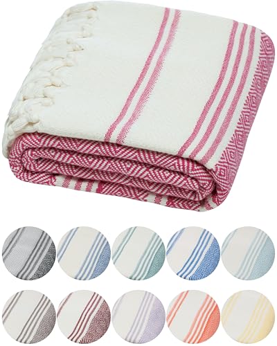 DEMMEX Oeko-TEX Certified Turkish Cotton Beach Towel - Extra Large, Sand Free, Quick-Drying - Thin Light Travel-Friendly Peshtemal Towel - Prewashed, Diamond Weave, 71x36'' (Fuchsia) - color: Fuchsia