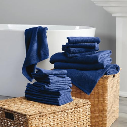 24-Piece Set of Towels, Lightweight 380 GSM Cotton Towels, Quick Drying, Absorbent Hand Towels, Fingertip Towels, Bath Towels, & Washcloths, Navy - color: Navy