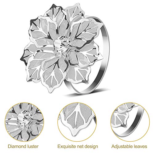 KPOSIYA Hollow Out Flower Napkin Ring Holder Metal Napkin Rings Set of 20 for Wedding Party Holiday Banquet Christmas Dinner Delicate Serviette Buckles Decor Favor (20, Flower-Silver) - size: 20 pcs, style: Silver