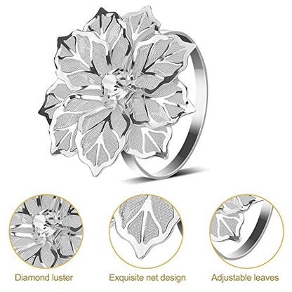 KPOSIYA Hollow Out Flower Napkin Ring Holder Metal Napkin Rings Set of 20 for Wedding Party Holiday Banquet Christmas Dinner Delicate Serviette Buckles Decor Favor (20, Flower-Silver) - size: 20 pcs, style: Silver