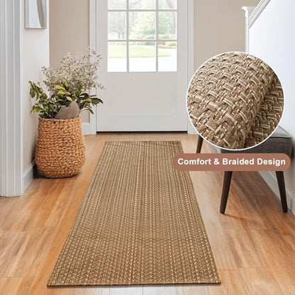 Tan Brown Boho Faux Jute Braided Entryway Rug 2x4 ft,Solid Rubber Back Rug | Machine Washable Neutral Mat,Ideal for Front Door,Kitchen,Bedroom and Indoor Entryway - size: 2' x 4' (Rectangular)