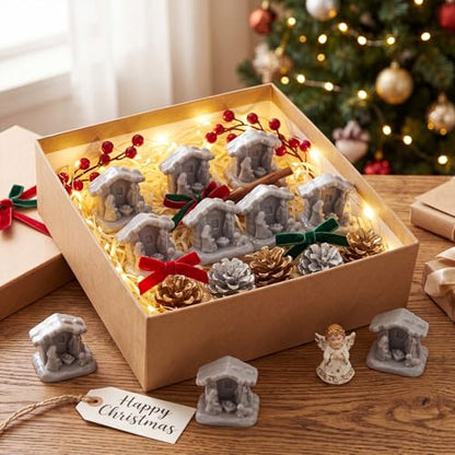RoundFunny 50pcs Miniature Christmas Nativity Resin Holy Family with Manger | Mini Nativity Scene Figurines, Holy Family Stable Statue, Religious Gift DIY Crafts for Xmas Mantel Tiered Tray Table Decor - style: Christmas Nativity