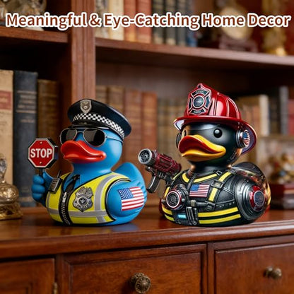 Traffic Police Resin Duck Figurines | Hand-Painted Resin Collectible Duck Ornaments, Novelty Home Decor & Display Gifts
