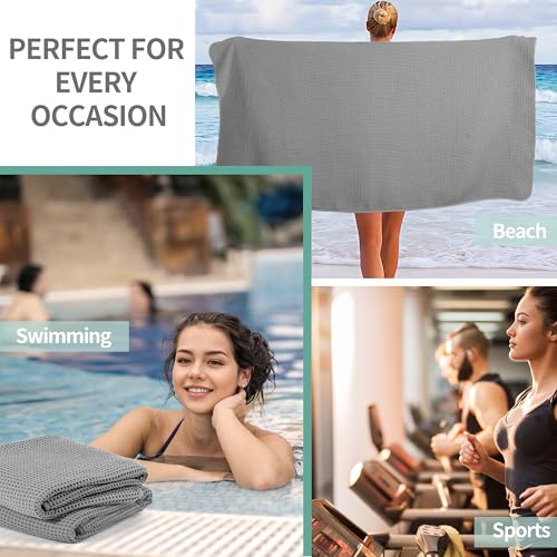 Microfiber Waffle Bath Towels, 4 Pieces, Soft, Absorbent, Fast Drying, Lint Free 430 GSM (27''x55''/68.58 cm x139.7 cm) - color: Silver