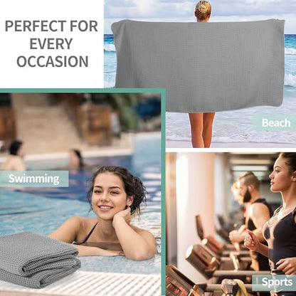 Microfiber Waffle Bath Towels, 4 Pieces, Soft, Absorbent, Fast Drying, Lint Free 430 GSM (27''x55''/68.58 cm x139.7 cm) - color: Gray