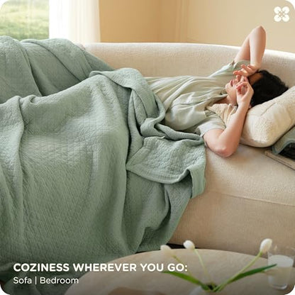 Bedsure PureWoven 100% Cotton Muslin Blanket 8-Layer, Twin, Sage Green | 66" X 90", Breathable, Moisture-Wicking, All-Season, Softens After Wash, 460 GSM, Gauze Bedding, Low Shedding, for Adults - color: Sage Green, size: Twin-XL
