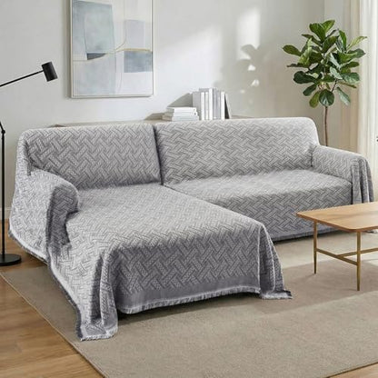 Turquoize Sectional Couch Covers L Shape Couch Cover Sectional Sofa Cover Washable 2 Pieces Blanket for Sectional Sofa Feature Geometrical Woven Jacquard Fabric (71" x 102"+63" x 110", Grey/White) - color: Grey/White, size: Small Sectional: 71" x 102"+63"