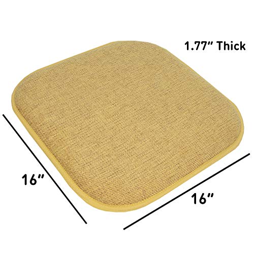 Sweet Home Collection Chair Cushion Memory Foam Pads Honeycomb Pattern Slip Non Skid Rubber Back Rounded Square 16" x 16" Seat Cover, 4 Pack, Alexis Gold - color: Alexis Gold, size: 4 Pack