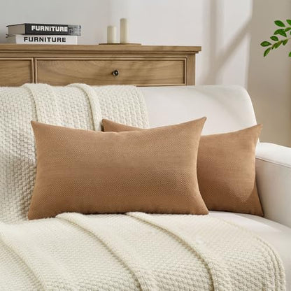 FUTEI Pack of 2 Chenille Throw Pillow Covers 12x20 Inch, Rust | Elegant Herringbone Textured Design,Side Hidden Zipper,Machine Washable,Pill-Resistant,Colorfast,Insert Not Included. - color: Rust, size: 20" x 12" (Pack of 2)