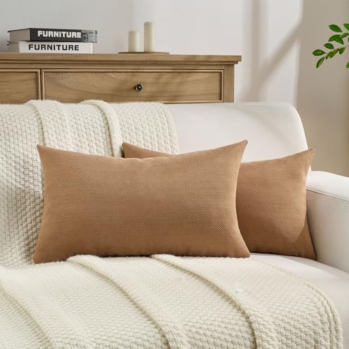FUTEI Pack of 2 Chenille Throw Pillow Covers 12x20 Inch, Rust | Elegant Herringbone Textured Design,Side Hidden Zipper,Machine Washable,Pill-Resistant,Colorfast,Insert Not Included. - color: Rust, size: 20" x 12" (Pack of 2)