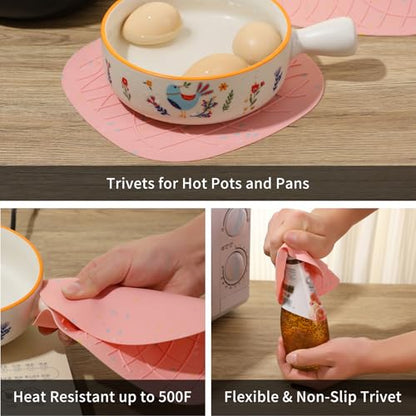 4 Pieces Oven Mitts of Macaron Color Thickened Non-Slip Silicone Kitchen Gloves, Heat Resistant up to 750F, Essential for Kitchen Baking (Pink) - color: Silicone-pink