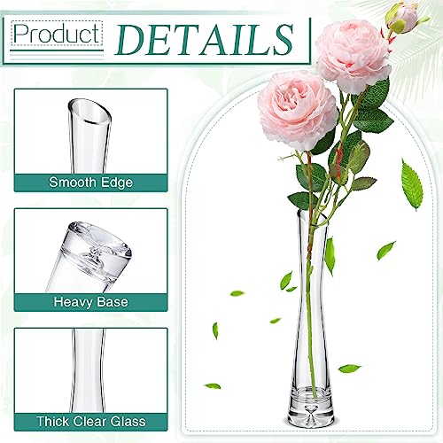 Lallisa Set of 18 Tall Glass Bud Vases for Centerpieces,9.84" H | Bud Vase Bulk, Single Flower Vases, Slim Waist Profile, Slanted Rim Design, Wedding Table Decor, Event Centerpieces