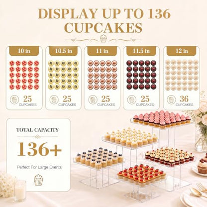 Ripeng 5 Tiered Large Dessert Table Display Set 10, 10.5, 11, 11.5, 12 Inch Buffet Riser Clear Acrylic Dessert Cupcake Stand Riser Bulk 5 Size Party Stand Food Treat Cookie Platter Pastry Serving Tray - size: 10,10.5, 11, 11.5, 12 Inch