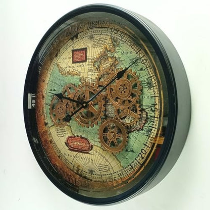 24'' Inch Round Real Moving Gear Wall Clock Portugal Line (Black Antique, 24 inches (60 cm))