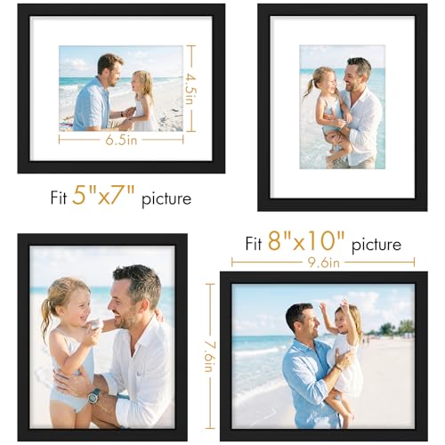 Vittanly Solid Wood 8x10 Picture Frames Set of 4, Black | 5x7 Picture Frame with Mat, Gallery Wall Frame Set, 8 x 10 Frame for Wall & Tabletop Display, Family, Pet, Christmas - color: Black, size: 8x10