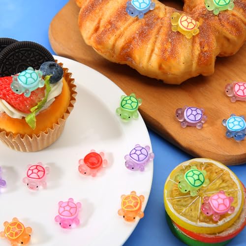 100 Pcs Mini Resin Turtles Glow in the Dark Tiny Sea Turtle Animals Figures | Luminous Miniature Figurines Small Plastic Ocean Animal for Fairy Garden Micro Landscaping Dollhouse Home Decor Party Gifts