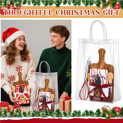12 Set Christmas Charcuterie Board Gifts Bulk, Bamboo Mini Cheese Cutting Board Gifts with Spreader Knives Fork Towel Whisk for Xmas Gift Wedding Bridal Baby Shower(Long Handle,Dark) - color: Dark