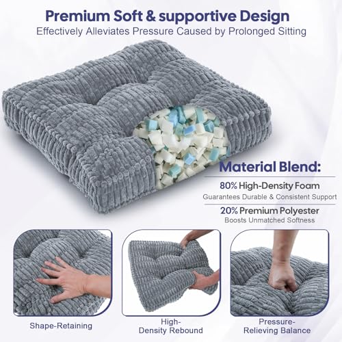 Recliner Cushions with Lumbar Support Pillow Set for Elderly | 20x20x5 Inch Recliner Seat Cushion Tufted, Large Square Seat Cushion Non-Slip Reduce Hip & Lumbar Pain - color: Light Grey Seat&lumbar