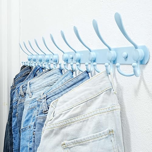 Coat Rack Wall Mounted - 5 Tri Hooks, Heavy Duty, Stainless Steel, Metal Coat Hook Rail for Coat Hat Towel Purse Robes Mudroom Bathroom Entryway, Blue - color: Blue, size: L=16" (1 Pcs)