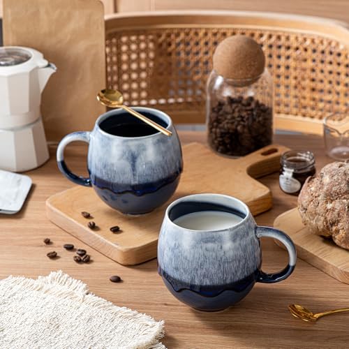 Ceramic Coffee Mug,16 oz Large Coffee Cups, Lead-Free | Stoneware Latte Cups for Tea & Cappuccino, Unique Holiday Gifts with Compact Ergonomic Small Handle, Aesthetic Nordic Design