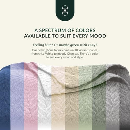 CSL Cotton Herringbone Throw Blanket, Cooling Summer Blankets, 50"x70", Fog - color: 06. Fog, size: Throw (50" x 70")