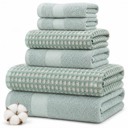 Modern Threads 6 Piece Cotton Bath Towel Set – Ultra Soft 600 GSM Towels – Bathroom Set with Hand Towels and Washcloths – Waffle (Sage Mist) - color: Sage Mist, size: Standard, style: Waffle