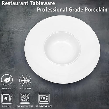 Ceramics Rimmed Soup Bowls 8.6 oz, White 11 inch Exquisite small soup plate Set of 4, Pasta plates With Rim is the best choice for hotels, kitchens, fine restaurants and gourmets - color: White, size: 11 Inch-8.6 oz