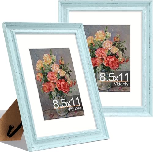 Vittanly 8.5x11 Picture Frames, Vintage Photo Frames, Distressed Mint, 2-Pk | Display 6x8 Pictures with Mat or 8.5x11 without Mat, Certificate Frames with Plexiglass, Wall and Tabletop Rustic Home Decor - color: Distressed Mint, size: 8.5x11