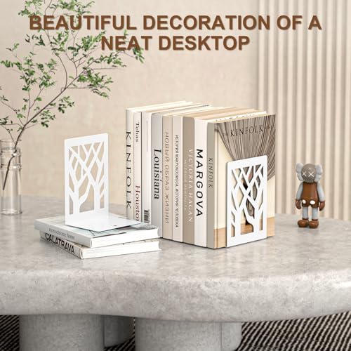 VFINE Withe Bookend 6-Piece, Tree Design Bookends for Shelves, Metal Book Ends for Desk, Decoration Stylish Bookshelf Bookends for Home Office School Supplies - style: White bookend 3 pairs
