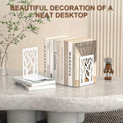 VFINE Withe Bookend 6-Piece, Tree Design Bookends for Shelves, Metal Book Ends for Desk, Decoration Stylish Bookshelf Bookends for Home Office School Supplies - style: White bookend 3 pairs