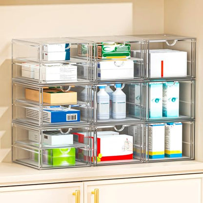 4-Pack 4-Drawer Acrylic Storage Organizer for Desk, Crafts,Vanity | Smooth-glide drawers, clear body, dustproof, wipe clean, for paintbrushes, beads, sequins, googly eyes, embroidery floss - size: 4 Drawers