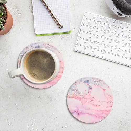 Cute Pink Marble Coasters Set of 4, 4 Inch Office Aesthetic Absorbent Drink Coasters for Women - color: Pink Marble