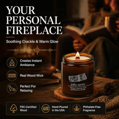 Hemlock Park Palo Santo Apothecary Crackling Wood Wick Candle | 8 oz | Coconut Apricot Wax | Crackling Wood Wick | Botanical Fragrance | Made in USA - size: Standard 8 oz
