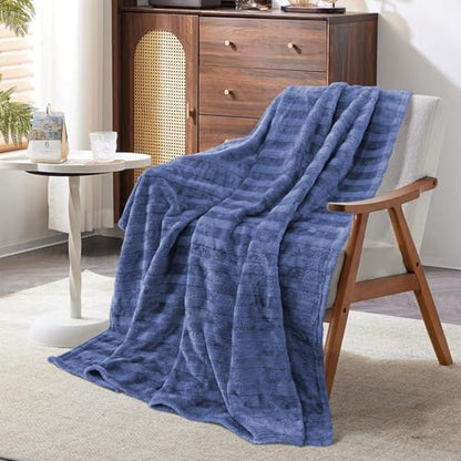 3-Pack Fleece Throw Blankets 50x60, 300GSM Ultra Soft Flannel, Siro-Spun Yarn Dual-Tone Textured Design, Lightweight Warm Couch Sofa Bed Blankets, No Shedding All Season (Navy Blue) - color: Siro Yarn Navy Blue
