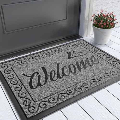 Yimobra Welcome Mat, Heavy Duty Sturdy Door Mats for Home Entrance Outdoor Indoor, Front Doormat for Outside Patio Floor Entry Porch Garage Office, Waterproof, Low Profile, 29.5x17, Black Grey - color: Grey, size: 29.5x17 Inch