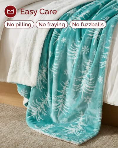Christmas Sherpa Blanket Throw, Reversible Blanket - Snowy Trees, 50x60 | Super Soft Double Sided Throw for Bed, Sofa, Couch, Reversible Sherpa Fleece Blanket, Thick, Warm, Plush, Xmas Winter Bedding - color: 07 - Snowy Trees
