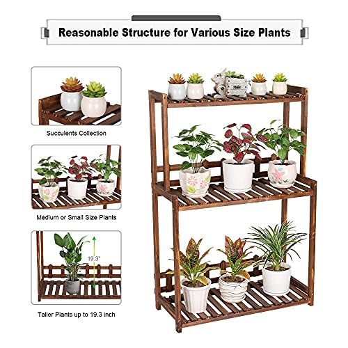 Ufine 3 Tier Wood Plant Stand Vertical Plant Display Shelf | Indoor Outdoor Plant Rack, Balcony Living Room, Kitchen, Porch Plant Organizer
