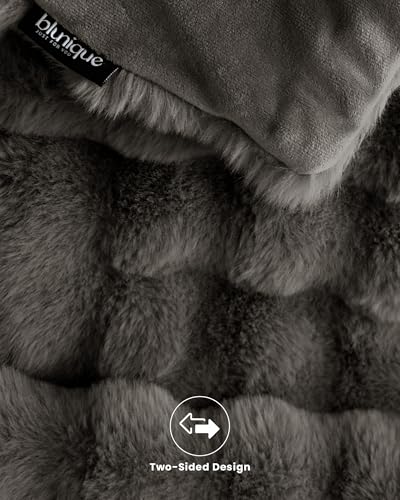 Ultra Soft Cozy Faux Fur Throw Blanket, Fuzzy Plush Thick Bubble Blanket, Oversize Luxury Fluffy Blanket for Couch, Bed, and Living Room, 60x80 Inches, Dark Grey Taupe - color: Bubble Dark Grey, size: Twin