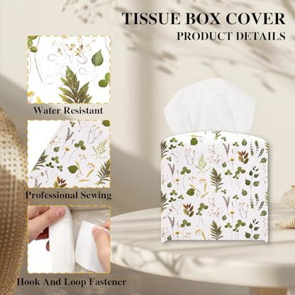 Leaves Tissue Box Cover, Green Tissue Holder Square - color: Leaves-3