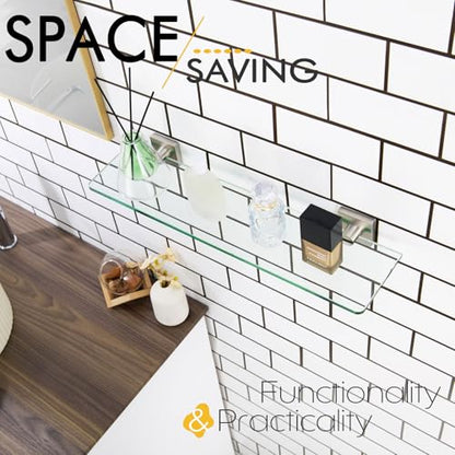 KOKOSIRI Floating Shelves Wall Mount 20-Inch Bathroom Tempered Glass Shelf Shower Storage Kitchen Rack, 2 Pack Brushed Stainless Steel B1107BR-L20-P2 - color: Brushed Nickel, size: 20-Inch(2 Pack)