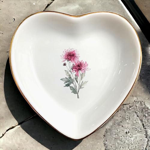 November Chrysanthemum Ring Dish-Pink Floral Dish for Hippie,Nature,Pace-January Flower for Mom,Mother-in-law,Step Mom,Godmother,Aunt,Grandma,Sister,Friend-Virgo Birthday Gifts - style: 11 - November (Chrysanths)